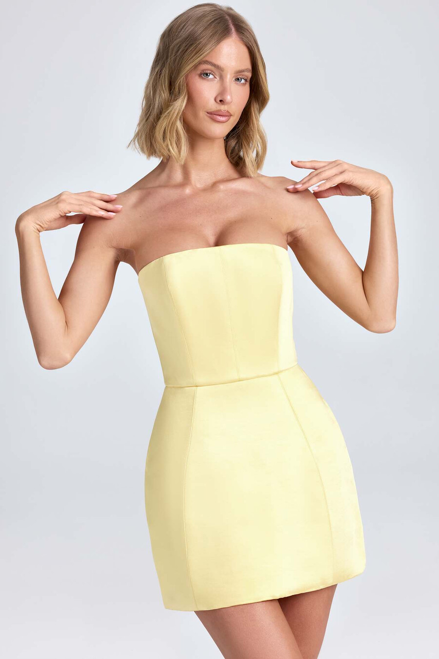 bandeau gestructureerde tulp mini-jurk in citroensorbet